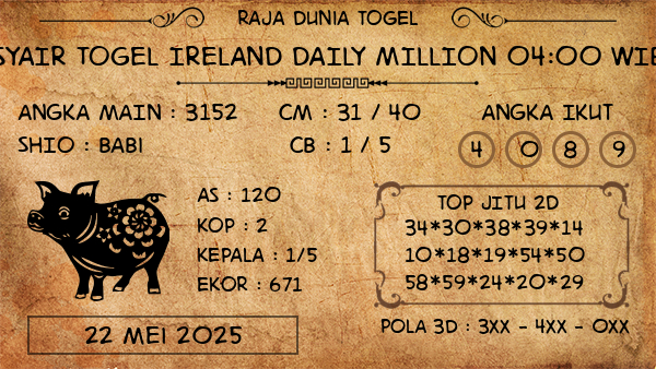 Prediksi Ireland Daily Million 04:00 WIB
